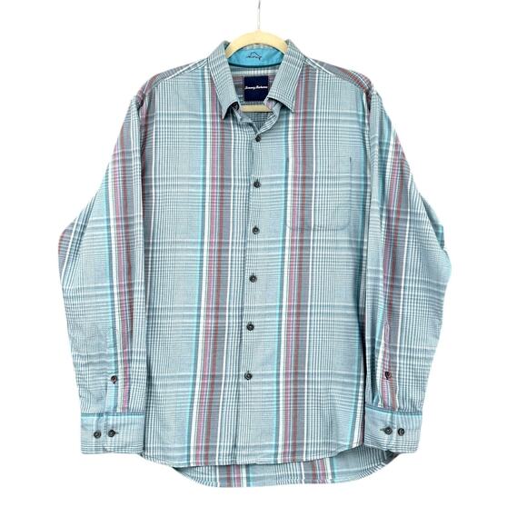 Tommy Bahama Plaid Shirt Long-Sleeve Button-Up Chest Pocket Style Size Medium - Picture 1 of 8